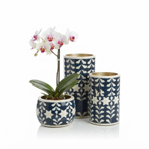 Blue Pattern Bone Inlay Flower Vase Handcrafted Resin Flower Pots Modern Table <b>Top</b> Decorative Planters For Home <b>Wedding</b> Hotel - Product Image 1