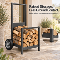 Chariot à bois et support de rangement 2-en-1 en acier, chariot à bûches avec roues surélevées pour le stockage de bois de chauffage sec