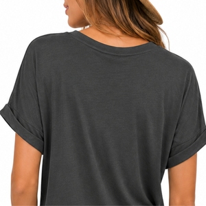 Camiseta Personalizada para Mujer con Cuello en V, Casual, Holgada, de Manga Corta, de Algodón, a la Moda, de Primera Calidad, Suave y Transpirable - Product Image 6