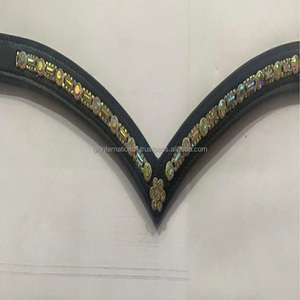 Nouvelle conception de cristaux multicolores strass bling-bling des deux côtés bande de sourcil de cheval en cuir de canal vide - Product Image 5
