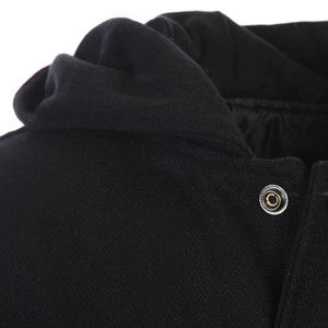 Chaqueta Varsity Negra para Hombre con Mangas de Cuero PU con Capucha, Cierre de Botones, Estilo Casual para Otoño, Corte Regular - Product Image 5