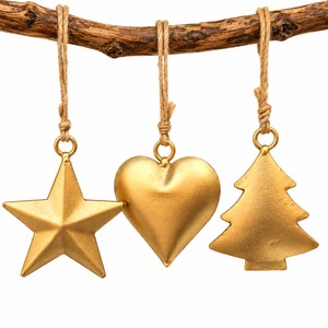 Campanas Navideñas de Metal Dorado con Inscripción 'Merry Peace Believe', Recortes de Estrellas y Colgadores de Cuerda de Yute Trenzada - Product Image 5
