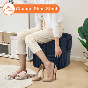 Sgabello Poggiapiedi Quadrato Nero in Velluto a Coste Imbottito Intrecciato per Ingresso e Soggiorno - Product Image 4