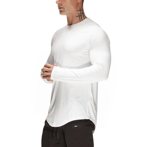 T-shirt Homme Col Rond Manches Longues Coupe Musclée Ourlet Courbé Blanc Uni Simple Tendance Qualité Supérieure Vente en Gros pour l'Extérieur - Product Image 2