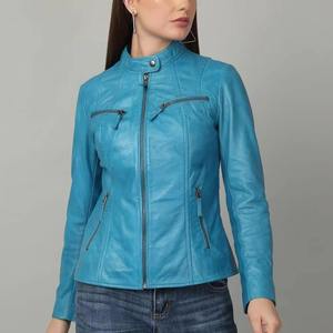 Chaqueta de cuero acolchada de alta calidad para mujer, de piel de oveja auténtica, con cremallera frontal y logo, estilo moda, venta al por mayor - Product Image 1