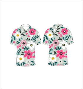 Mens Pink <b>Garden</b> Floral Print Polo <b>Shirt</b> Summer Short Sleeve Casual Collared Button Top Breathable Lightweight Tee - Product Image 3