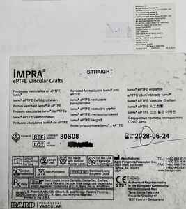 Bard Peripheral Vascular Inc. IMPRA EPTFE, JUNTAS VASCULARES RECTAS, Modelo 80S06TW, Certificación CE Clase III, Uso Manual en Hospitales - Product Image 4
