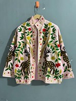 Veste Suzani brodée à la main au toucher unique, motif floral cerf, style bohème, en velours de coton, manteau d'hiver, art populaire, blazer.