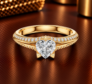 Anillo de compromiso de oro de 14K y 18K con diamante cultivado en laboratorio de talla corazón, solitario de vástago dividido de 0.85Ct DEFVVS, banda pavé de tres puntas, ODM - Product Image 1