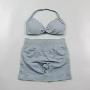 Conjunto Deportivo Personalizado con Logotipo, 2 Piezas, Top Deportivo con Tirantes para Mujer, Pantalones Cortos de Yoga, Ropa Deportiva, Conjunto de Yoga sin Costuras - Product Image 4