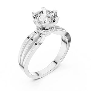 Bague solitaire ronde en diamant de laboratoire en or rose, bague de fiançailles à double sangle avec détail en corde sculptée, bijoux de mariée modernes - Product Image 4