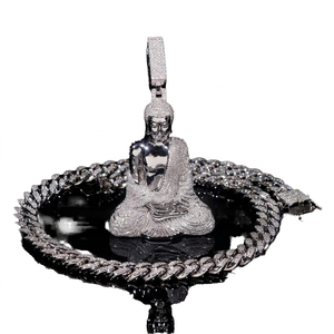 Colgante de Plata de Ley 925 con Moissanita y Diamantes, Diseño de Buda, Estilo Hip Hop Religioso Premium, Joyería Personalizada para Hombre - Product Image 1