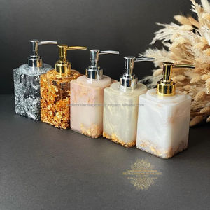 odern Hexagonal Bathroom Accessory <b>Set</b> - Wood & Resin Composite MDF Liquid <b>Soap</b> Dispenser Holder - Unique Geometric Deco - Product Image 2