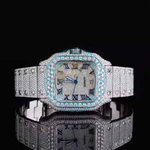 Reloj Cuadrado con Incrustaciones de Moissanita, Estilo Hip Hop, Correa de Acero Inoxidable, Unisex, de Lujo - Product Image 1