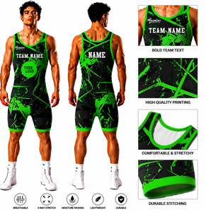 SINEWY SPORTS Maillot de lutte une pièce pour homme en Spandex et Polyester, respirant, extensible, durable, avec logo frontal et nom d'équipe personnalisé - Product Image 1
