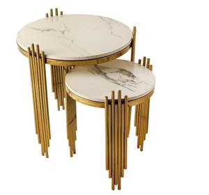 Elegant Marble Top Nesting Tables Set with Gold Metal <b>Frame</b> Modern Side Tables for Living Room Decor At <b>Cheap</b> Price - Product Image 5