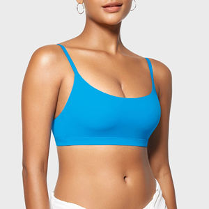 Women's <b>Blue</b> Spaghetti Strap Sports <b>Bra</b> Scoop Neck Seamless Medium Support Yoga Top Solid Color - Product Image 6