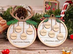 Adorno de madera para árbol de Navidad grabado con nombres, forma de corazón, objetos decorativos rústicos para colgar en la pared - Product Image 4