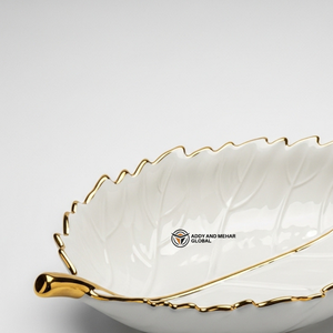 Plateau en céramique blanc à bord doré de qualité supérieure, plat décoratif de luxe pour bijoux, collations, décoration intérieure, vaisselle et centre de table - Product Image 6