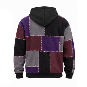Sweat-shirt à capuche polaire vintage délavé pour homme, style gothique Halloween, avec patchwork et broderie en point de croix, coupe oversize et poche kangourou - Product Image 6