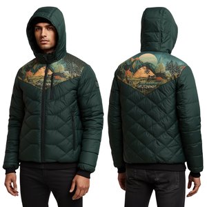 Modern Men's Long Camouflage Quilted Hooded Waterproof Puffer <b>Jacket</b> with Premium Insulated Construction for Outdoor Use - Product Image 2