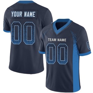 Custom Dark Blue V-Neck American Football Jersey Short Sleeve Sublimated Print Breathable Mesh Team <b>Name</b> Number Moisture Wicking - Product Image 1