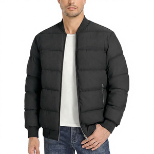 Men's <b>Pink</b> Puffer <b>Jacket</b> Stand Collar Zipper Casual Windproof Polyester Wadding Autumn Solid Color Regular Fit - Product Image 3