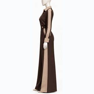 Mono de mujer con bloques de color, nuevo, de manga larga, con cuello abotonado, largo completo, elegante, para otoño, de ajuste holgado, mezcla de poliéster y algodón - Product Image 4
