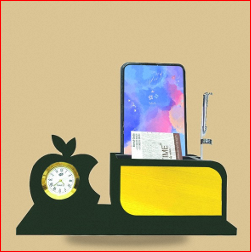 Desktop <b>Phone</b> Holder <b>Stand</b> with Clock Pen Holder Table Riser for Office <b>Desk</b> Corporate Gift - Product Image 2