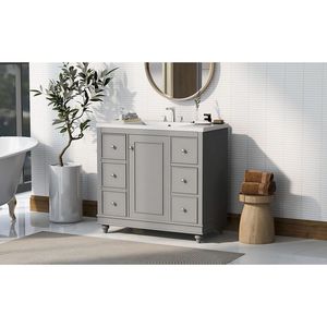 Mobile Bagno Contemporaneo 36x18x34 Pollici con 4 Cassetti, 1 Anta, Contenitore Multiuso e Lavabo Integrato in Resina - Product Image 4