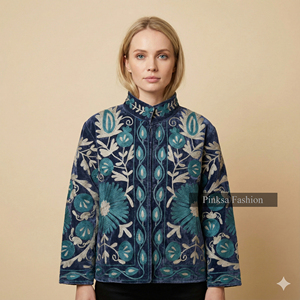 Veste de luxe pour femme en velours brodé à la main de style bohème, doublure en coton respirant et à séchage rapide, écologique, automne/hiver - Product Image 1