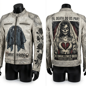 Grim Reaper Sea Fishing <b>Racing</b> Leather <b>Jacket</b> Mens Skeleton Boat Graphic Blue Grey Motorbike Biker Ocean Theme Fashion Coat - Product Image 2