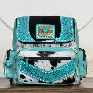 Vintage Hand Tooled Genuine Cowhide Leather Turquoise Duffel Bag & <b>Backpack</b> Set Unisex Travel Luggage Matching 2 Piece Bag Sets - Product Image 2