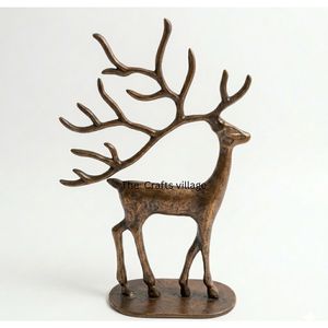 Escultura de Reno Navideña de Lujo, Figura de Ciervo de Metal con Acabado Bronce, Adorno Festivo de Estilo Nórdico para Mesa, Decoración del Hogar - Product Image 1