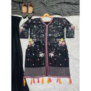 Bel ensemble de costumes de fête pour femmes comprenant un pantalon Sharara Dupatta - Product Image 4