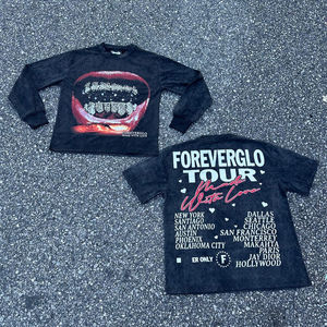 T-shirts OEM personnalisés en gros, nouveau style, délavés à l'acide, avec sérigraphie vintage, col côtelé délavé, coupe oversize, patchwork, modèles vierges - Product Image 1