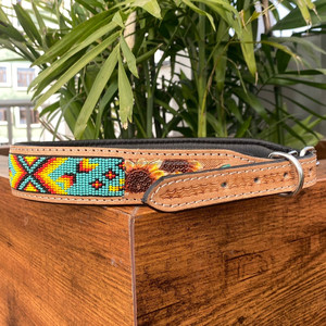 New Wholesale Personalized Hand Tooled Leather Beaded Padded <b>Dog</b> <b>Collar</b> Customized Luxury Genuine Cow Leather Cat Pet <b>Collars</b> - Product Image 3