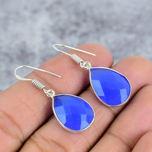 Silvercrowninc 925 <b>Sterling</b> <b>Silver</b> Blue Chalcedony Gemstone Earrings for Women Trendy Pear Shape Everyday Wear and Parties - Product Image 1