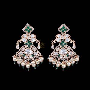 Kavisha Gold Plated Pearl & Diamond Chandelier Hoop Earrings-Vintage Ethnic Flower Design for Wedding & Party - Product Image 2