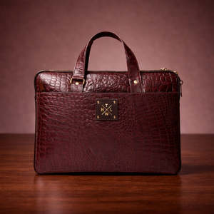 Genuine Croco Leather Black Large Capacity Laptop <b>Bag</b> Briefcase Crossbody <b>Computer</b> Handheld Business Travel <b>Bag</b> - Product Image 1