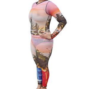 Body de Mujer con Estampado de Sublimación Personalizado, Sexy, Manga Larga, Spandex, Diseño de Palmeras Tropicales al Atardecer - Product Image 2
