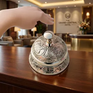 Campana de Mostrador de Latón Grabada Antigua con Botón de Presión para Recepción de Hotel, Restaurante, Servicio al Cliente - Product Image 4