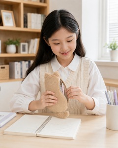 Estuche de Lápices de Felpa con Forma de Gato, Bolsa de Poliéster con Cierre, Portalápices Portátil de Gran Capacidad para la Escuela o Viajes, Bonito Regalo de Papelería de Felpa - Product Image 4