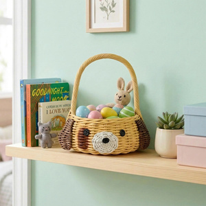 Cesta de Mimbre Hecha a Mano con Forma de Cara de Cachorro, con Asa, Organizador de Juguetes para el Hogar, Hotel, Guardería, Decoración Infantil - Product Image 5