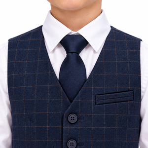 Ensemble uniforme scolaire à carreaux bleu marine pour garçons : chemise blanche, gilet, pantalon, cravate – Tenue formelle pour enfants et étudiants en polyester/coton - Product Image 3