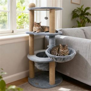 Torre per Gatti a Più Livelli da 47 Pollici, Grigio Chiaro, con Posti di Tiraggio per Relax e Gioco - Product Image 6
