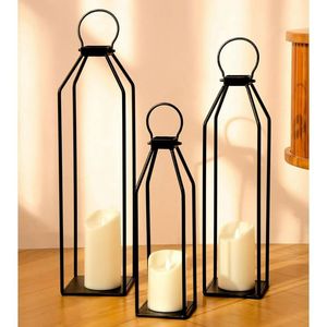 <b>Set</b> 2 Fantastic Modern Design Eco-Friendly Christmas Candle <b>Lanterns</b> Black Iron Frame Clear Glass Panes Bronze Handles Garden - Product Image 6