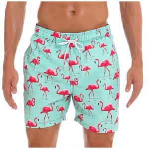 Short de bain décontracté pour homme, tissé, imprimé flamant rose, séchage rapide, résistant à l'eau, taille mi-haute avec cordon de serrage - Product Image 6
