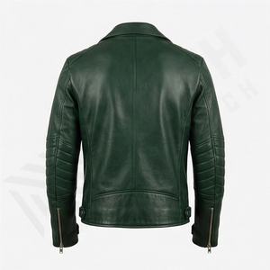 Chaqueta de cuero para motociclistas con puños estilo cremallera, botones a presión y correas, acabado semi-anilina, equipo de protección para motociclismo en color personalizado. - Product Image 2