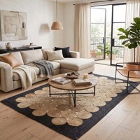 Tapis rectangulaire en jute marron beige à bord festonné, tissé à la main, naturel, style bohème, pour salon, chambre, ou comme tapis de sol.